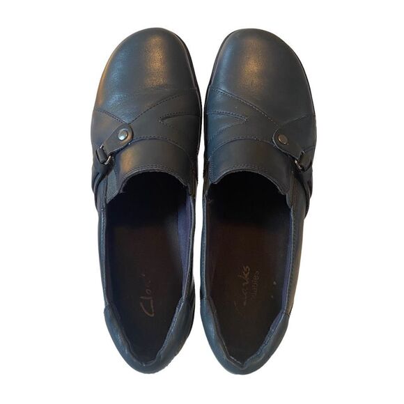Clarks Blue Upper Leather Slip-On Wedge Heel Rubber Soled Shoes in Ladies Sz 8 - Picture 5 of 7
